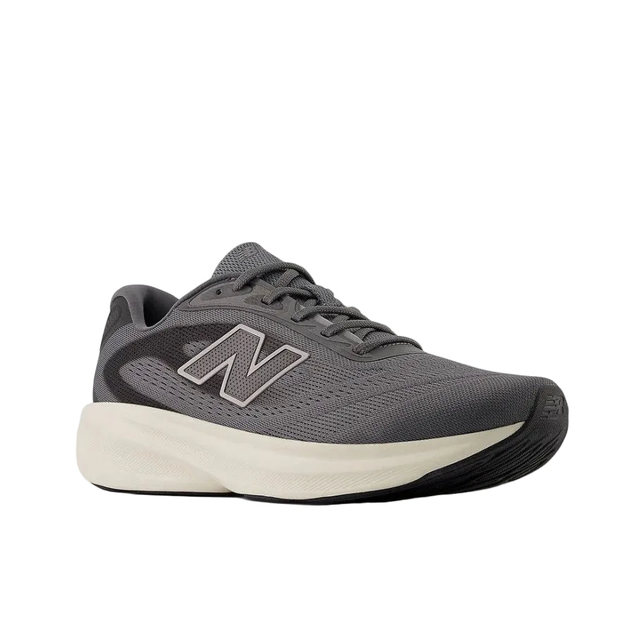 Gray running shoe with New Balance logo on a white background