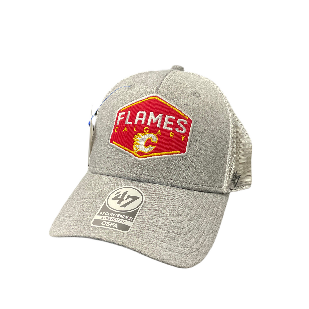Gray cap with Calgary Flames logo and '47' brand on a white background