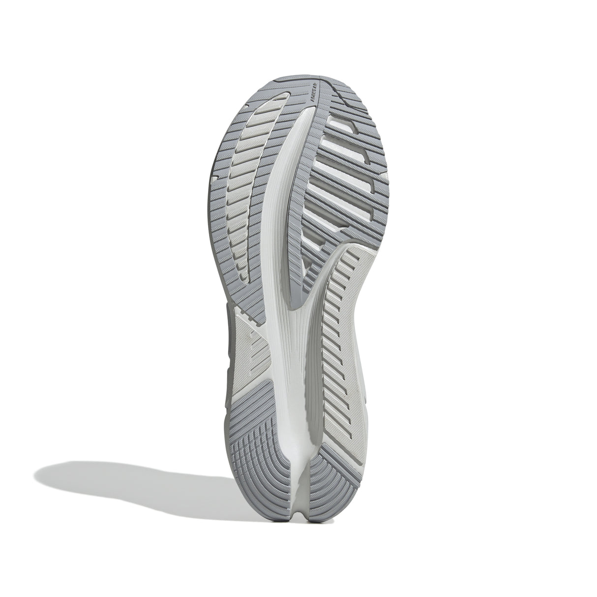 Close-up of a gray and white shoe sole on a white background