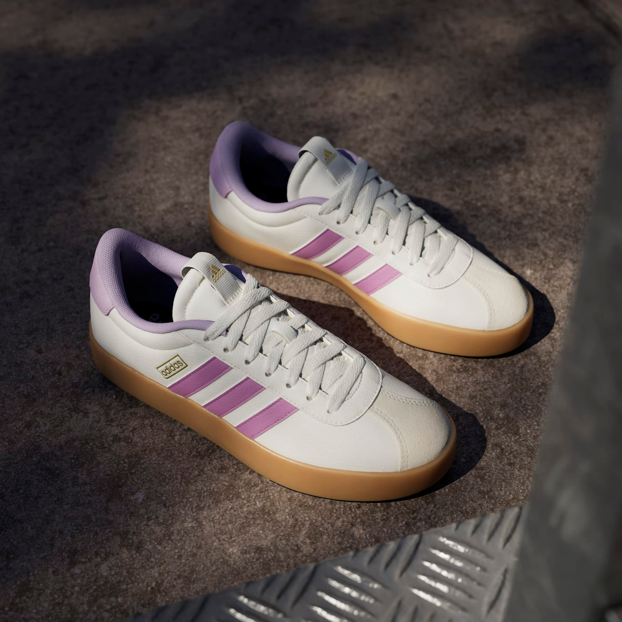 Adidas VL Court 3.0 - Womens Court Shoe | Cream - Purple | Sneakers Plus