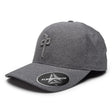 Gray cap with embroidered logo and Flexfit Delta label on a white background