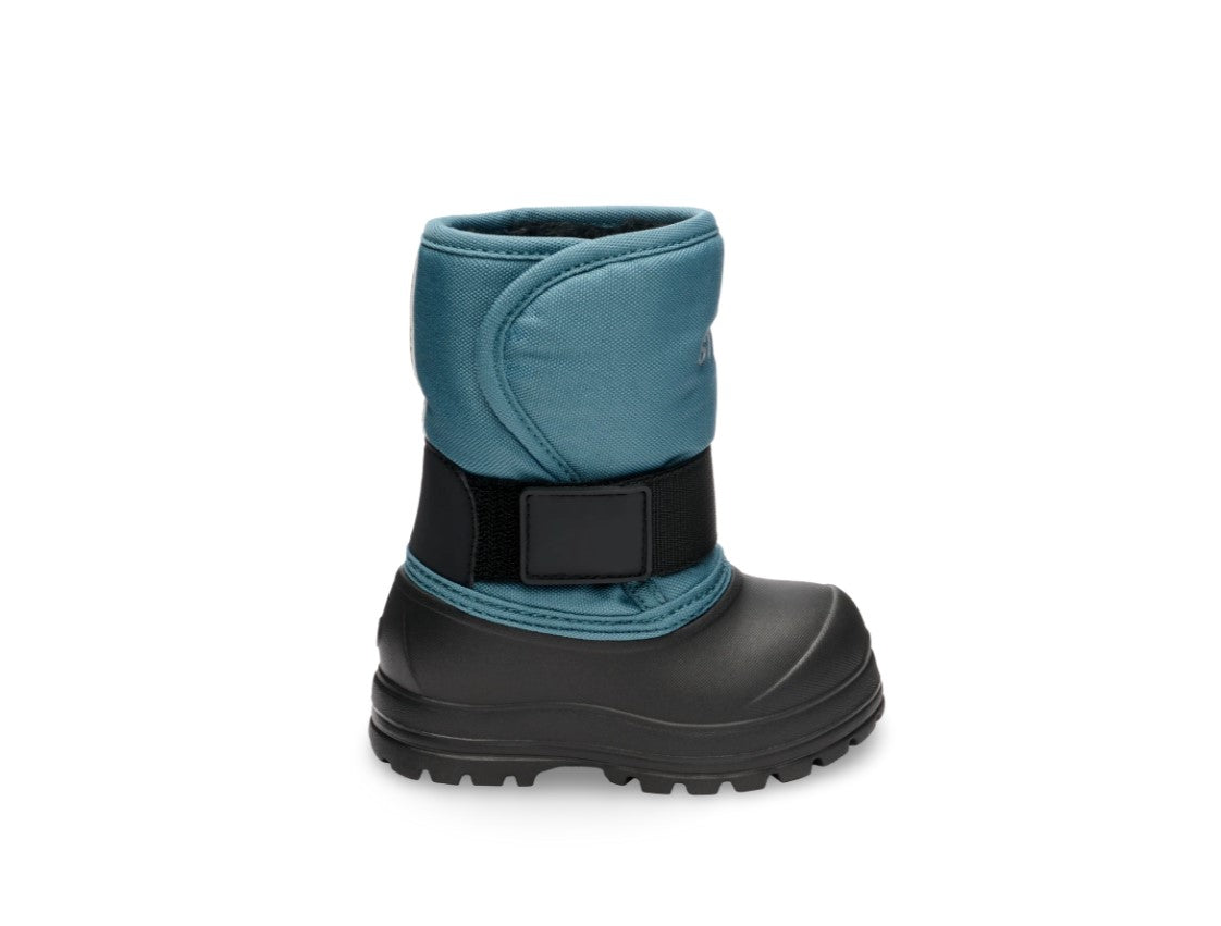 Blue and black winter boot on a white background