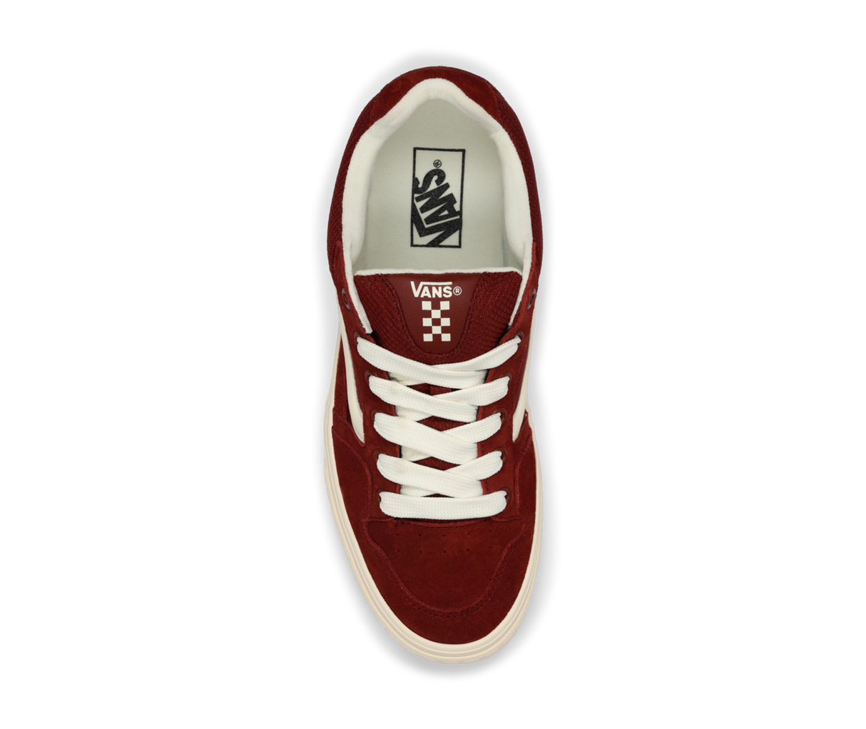 Vans Red sneaker with white laces on a white background
