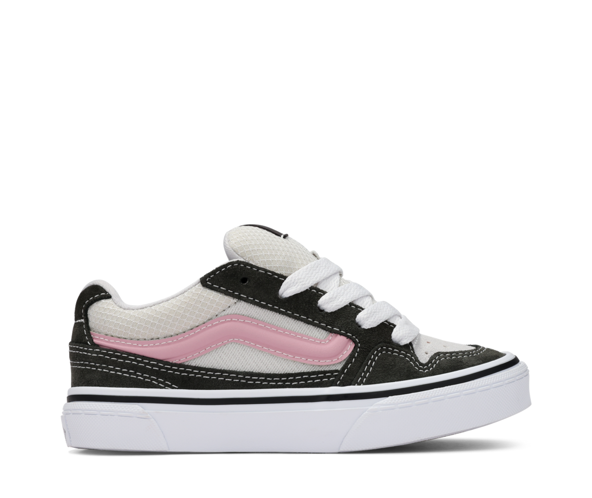 Black, white, and pink sneaker on a white background