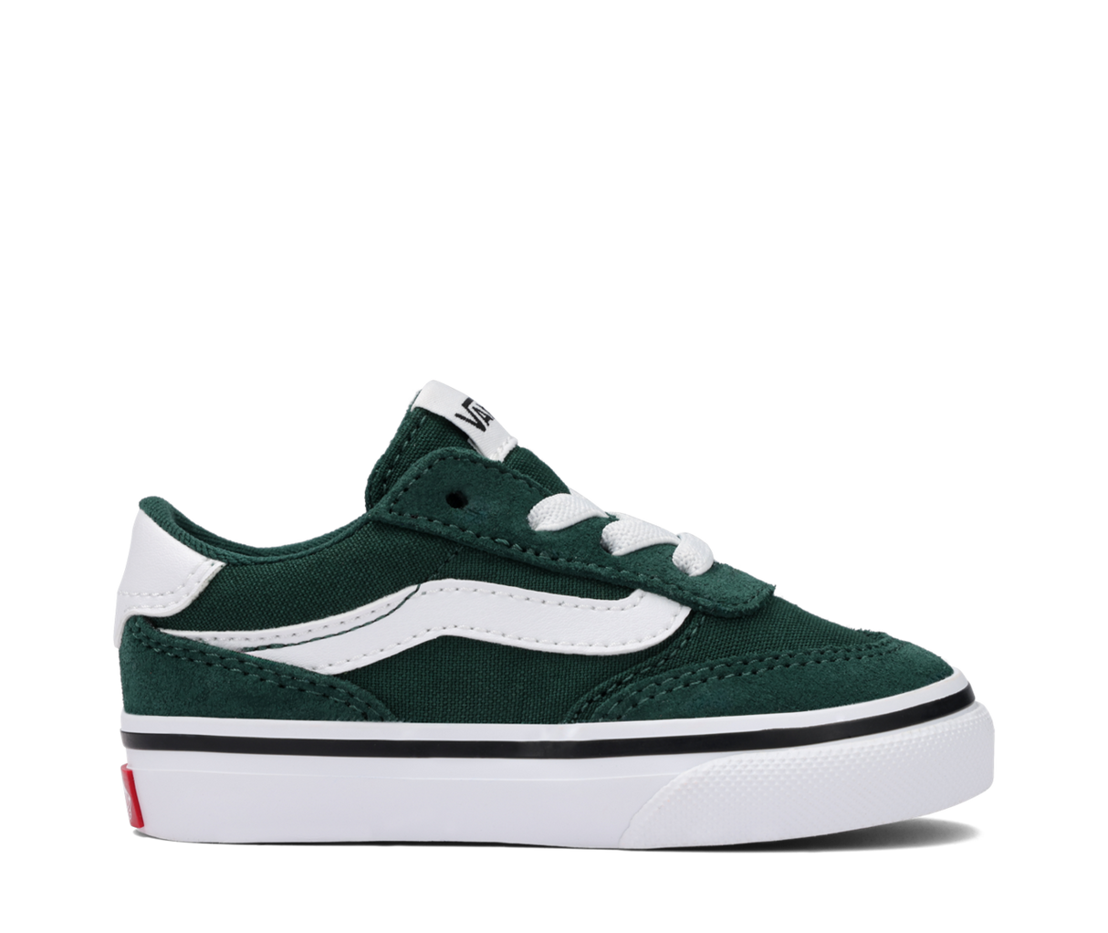 Green and white sneaker with a White sole on a white background