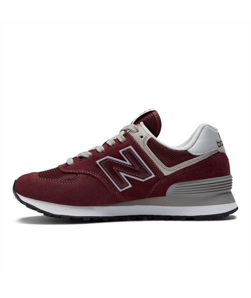 Maroon New Balance 574 sneaker on a white background