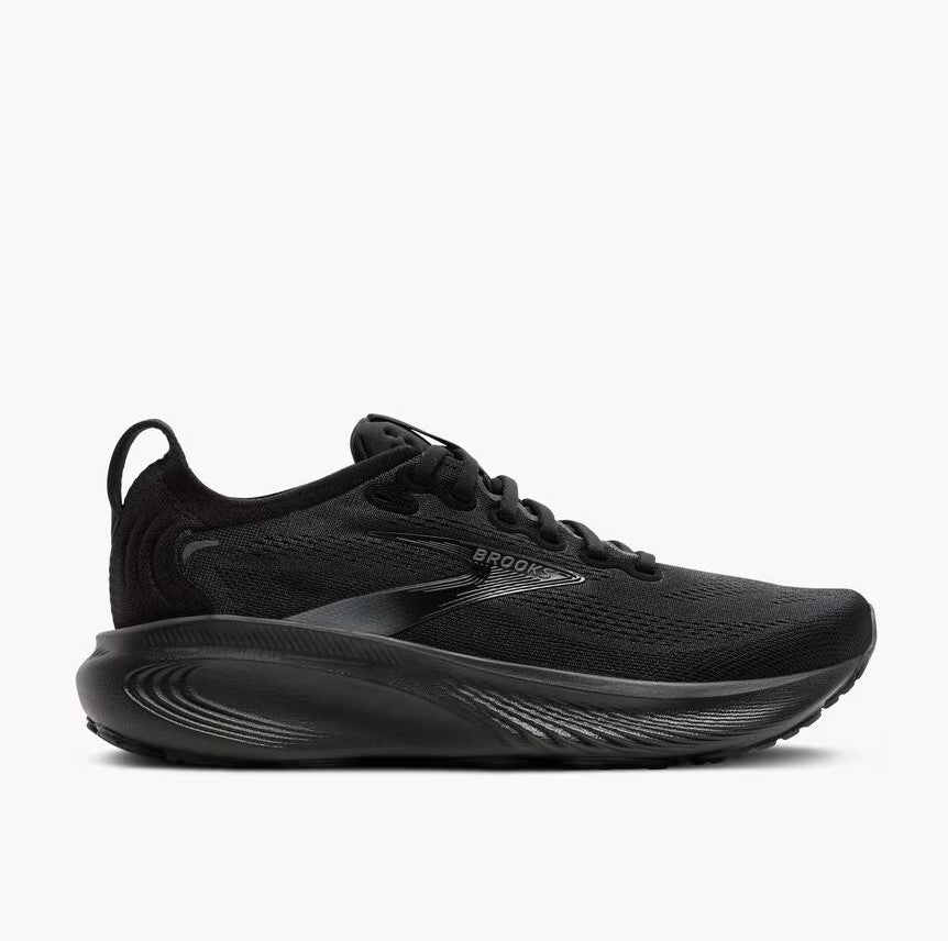 Black brooks athletic shoe on a white background