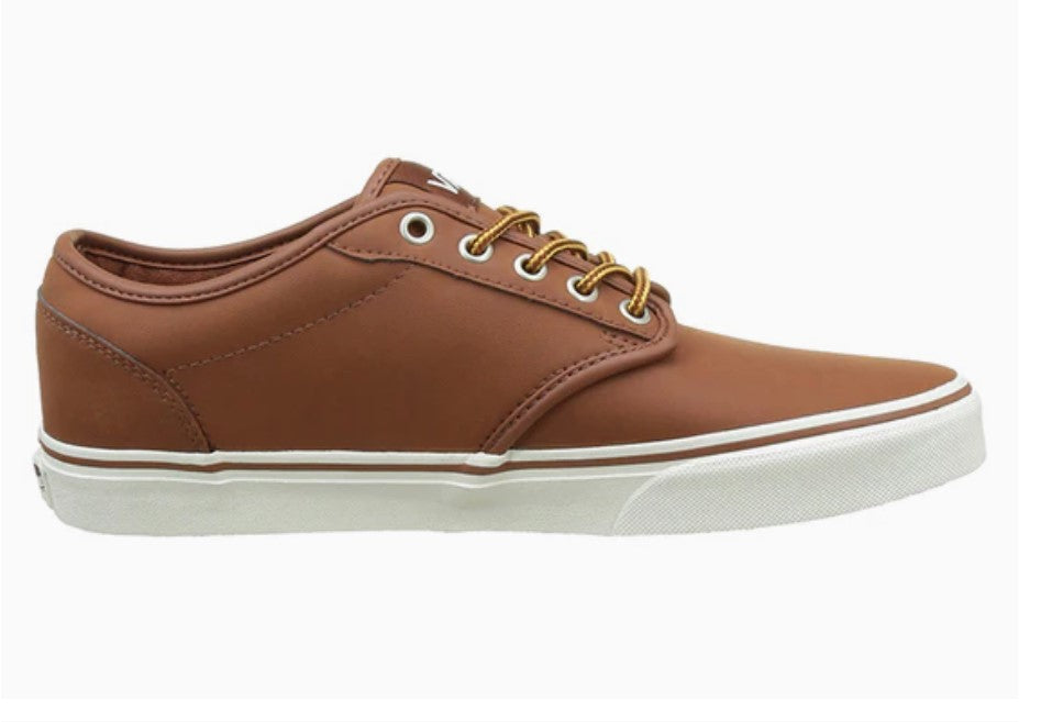 Brown leather sneaker with white sole on a white background