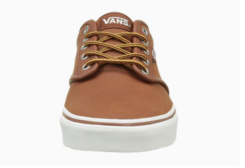 Brown Vans sneaker with white sole on a white background