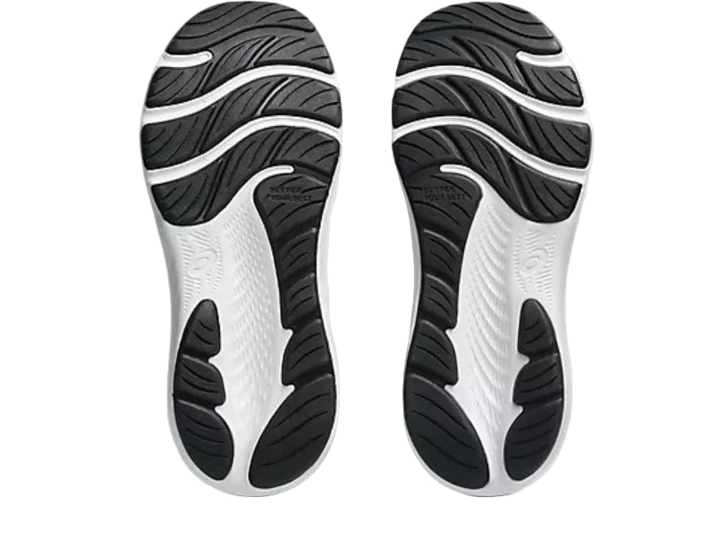 Black and white shoe sole design on a light gray background