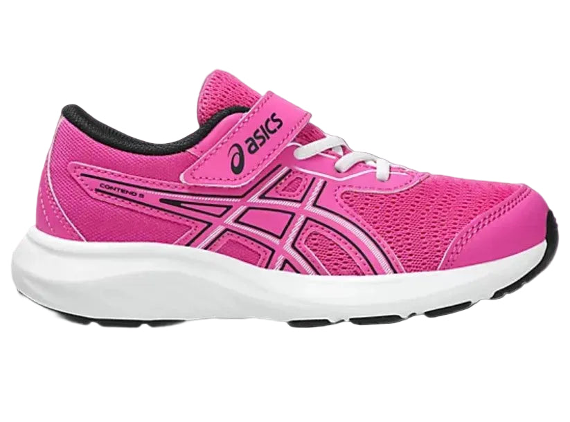 Pink Asics running shoe on a light gray background