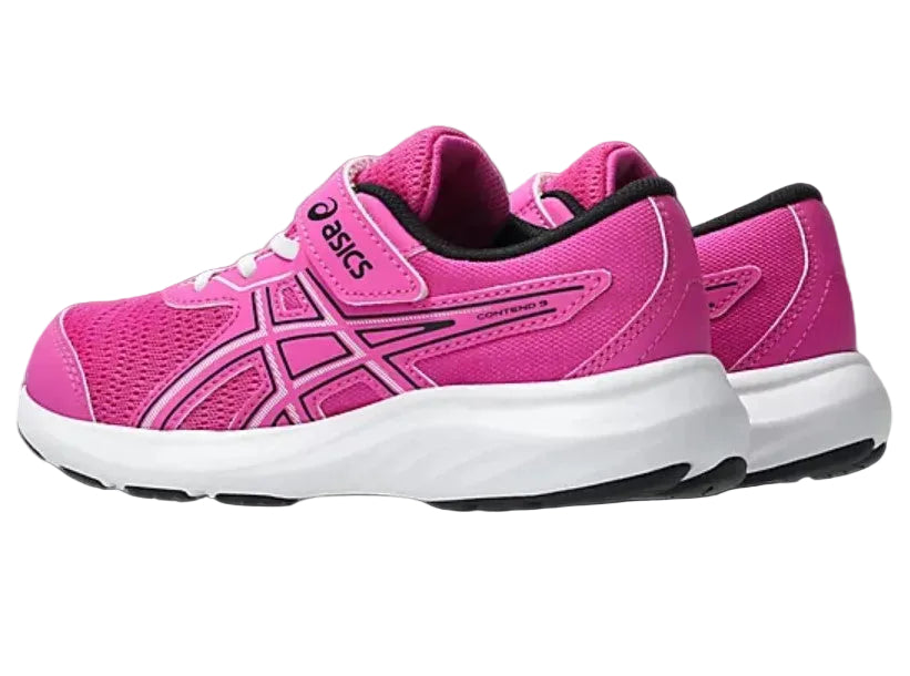 Pink running shoes with white soles on a light gray background