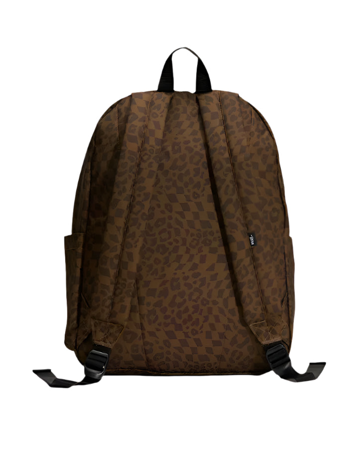 Brown backpack with a subtle pattern on a white background