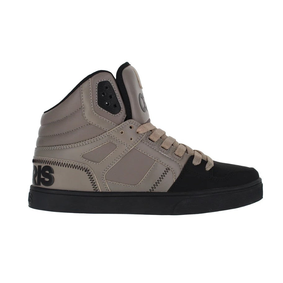 Grayish brown and black high-top sneaker on a white background