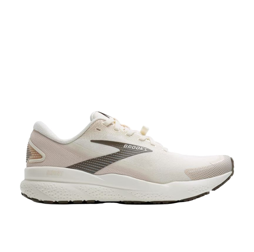 White running shoe with gray accents on a white background
