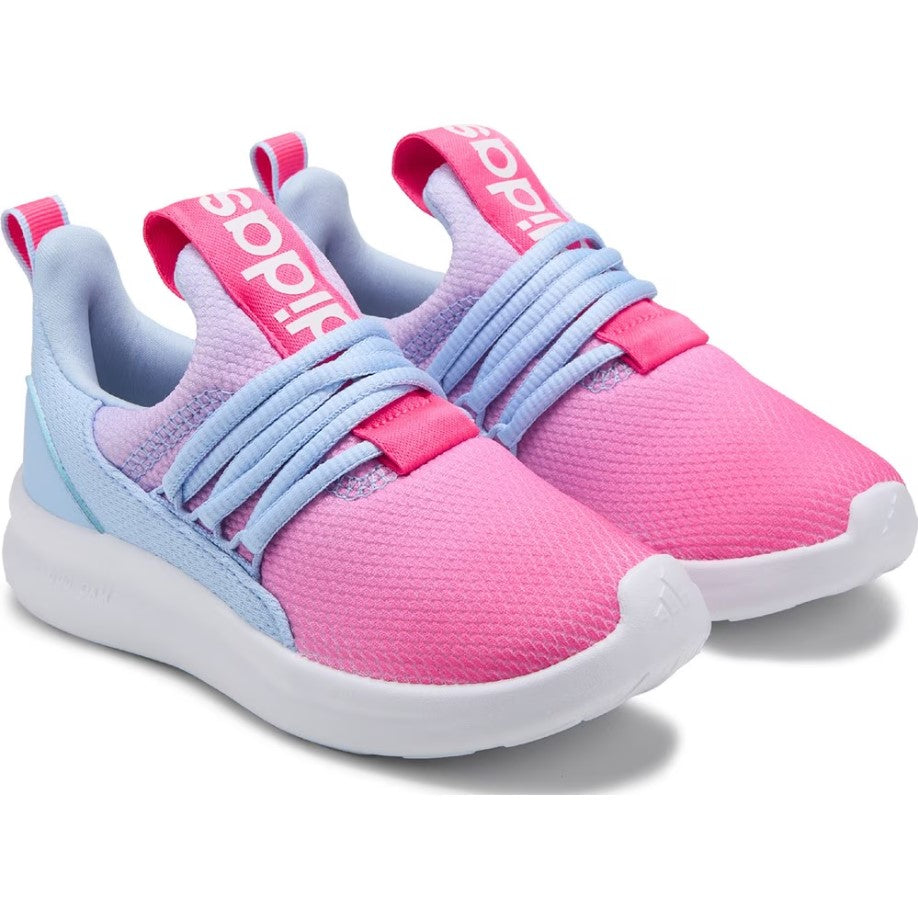 Pink and blue children's sneakers on a white background