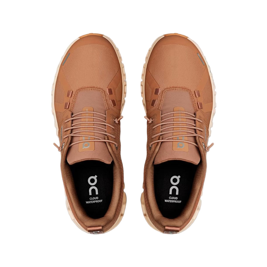 Pair of brown shoes with a visible brand logo on a white background