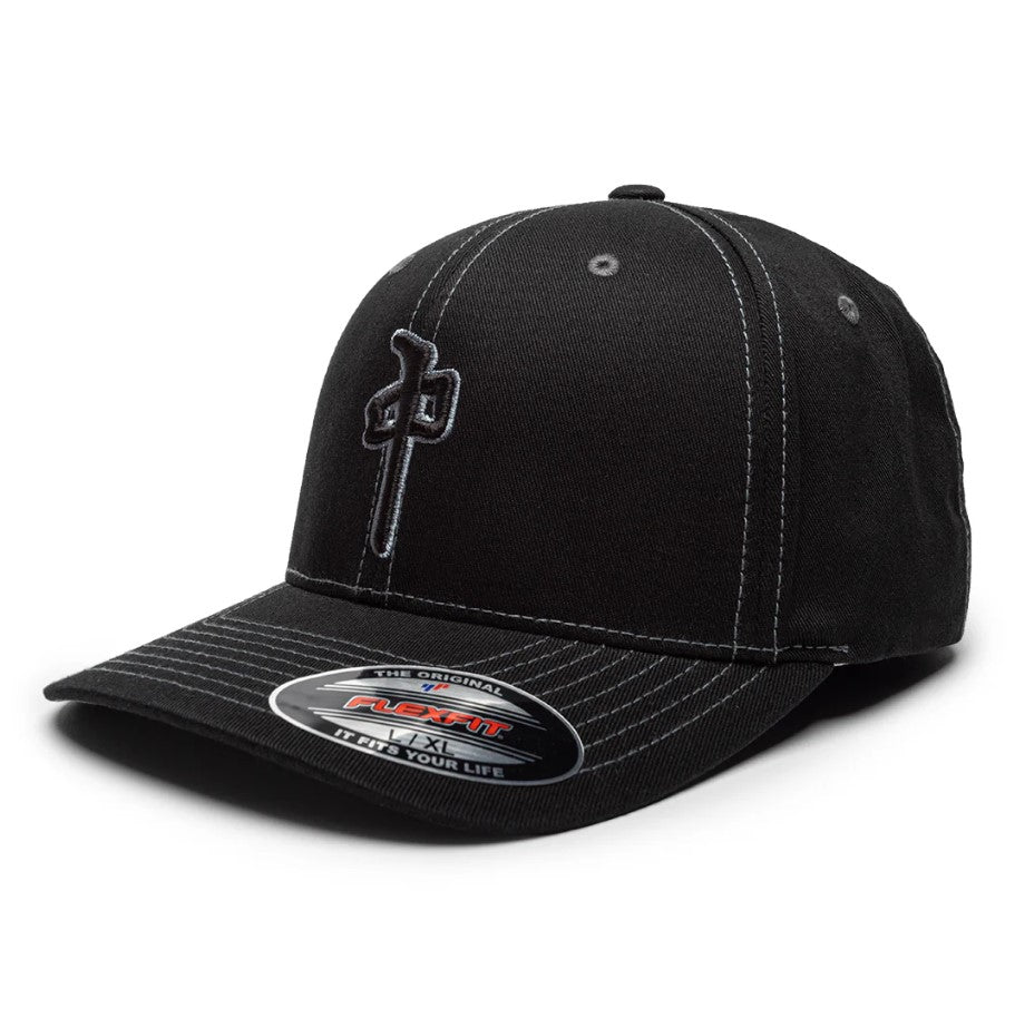 Black cap with the RDS logo and white stitching on a white background