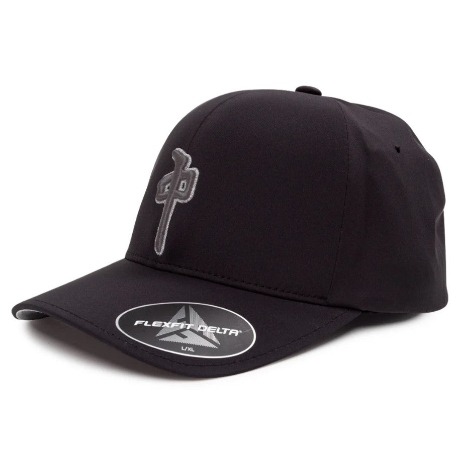 Black cap with Flexfit Delta logo on a white background