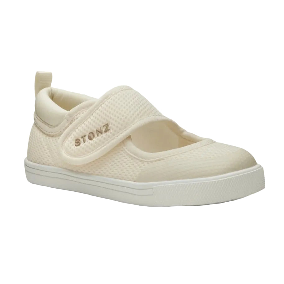 White shoe with 'STONZ' branding on a light gray background