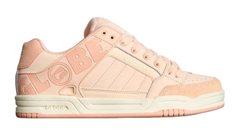 Pink sneaker with 'Globe' branding on a white background