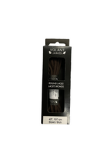 Packaged brown round laces with Volant James branding on a white background