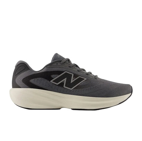 grey running shoe with black accents and a white sole on a white background