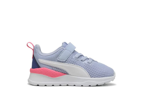 Toddler Puma sneaker with a blue and pink design on a white background.  Can be purchased at www.sneakersplus.ca