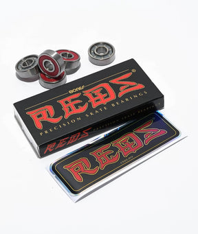 Box of Bones Precision Skate Bearings with bearings on a white background