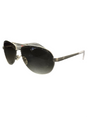 A pair of matte chrome sunglasses with green gradient lenses.