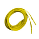 Yellow shoelace coiled on a white background