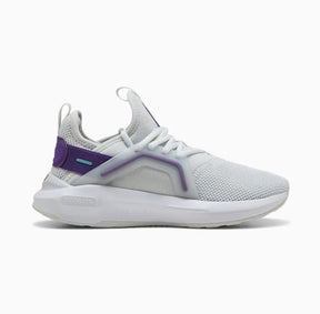 White and purple Puma sneaker on a white background.  Can be purchased at www.sneakersplus.ca
