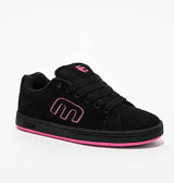 Black sneaker with pink accents on a white background