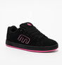 Black sneaker with pink accents on a white background