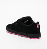 Black sneaker with pink accents on a white background