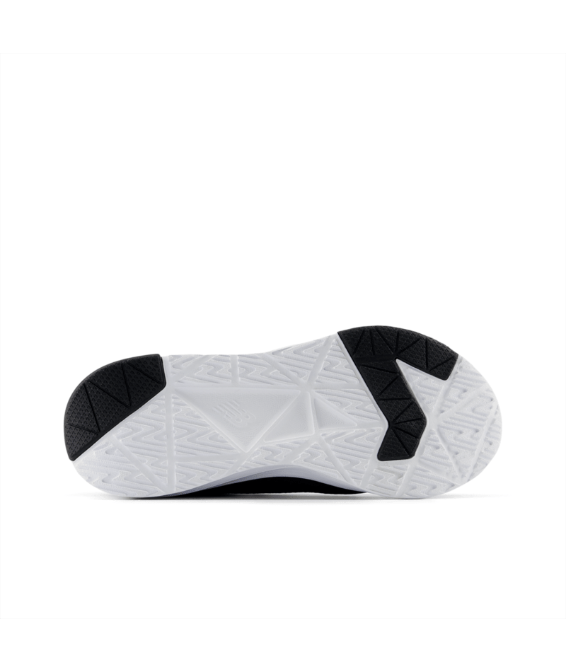 White athletic shoe with black sole on a white background