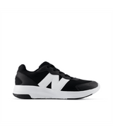 Black and white New Balance running shoe a white background.  Can be purchased at www.sneakersplus.ca