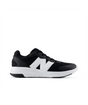 Black and white New Balance running shoe a white background.  Can be purchased at www.sneakersplus.ca