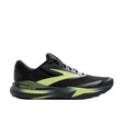 Black and green running shoe on a white background