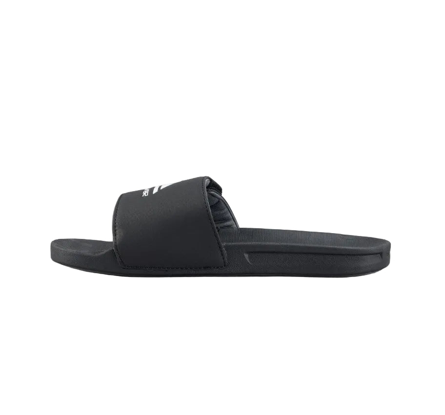 Black slide sandal on a white background