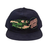Navy cap with a green monster on a skateboard graphic and 'Santa Cruz' logo on a white background
