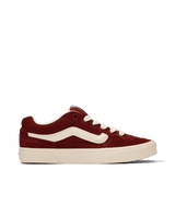 Maroon and white Vans sneaker on a transparent background.  Can be purchased at www.sneakersplus.ca