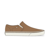 Brown slip-on shoe with white sole on a white background