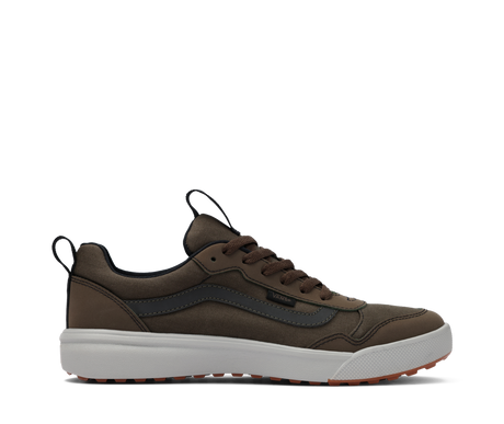 Brown sneaker with white sole on a white background