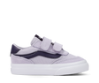 Purple and white sneaker with velcro straps on a white background