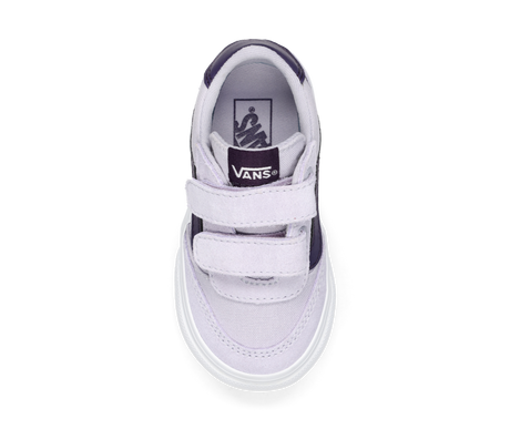 light purple Vans sneakers with dark purple accents on a white background