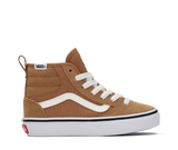 Brown Vans sneaker with white laces on a white background