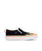 Black Vans slip-on sneaker with flame design on a transparent background