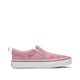 Pink Vans slip-on sneaker with white sole on a transparent background.  Can be purchased at www.sneakersplus.ca