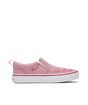 Pink Vans slip-on sneaker with white sole on a transparent background.  Can be purchased at www.sneakersplus.ca